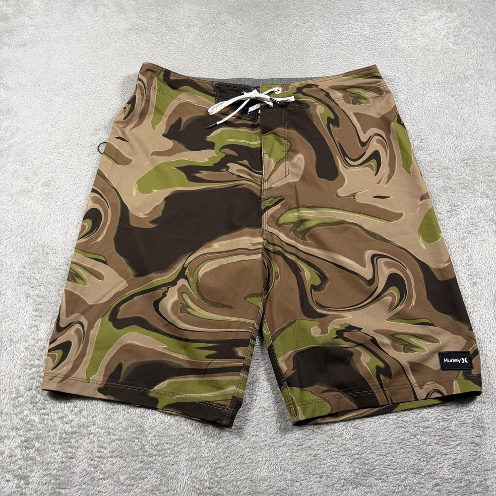 Hurley Phantom Board Shorts‎ Mens 29 Brown Green Camo Stretch Surf Swim Trunks